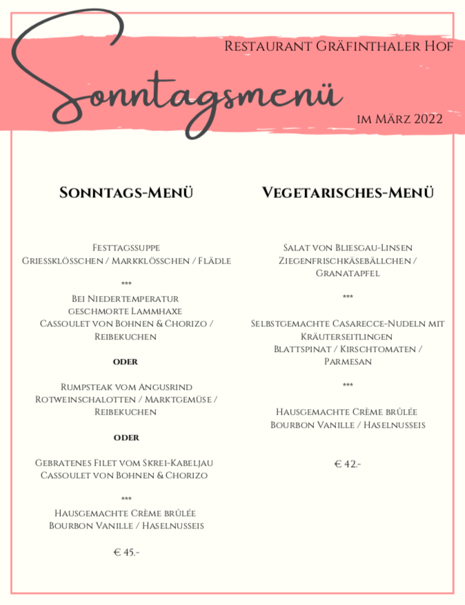 Sonntagsmenü MÄRZ 