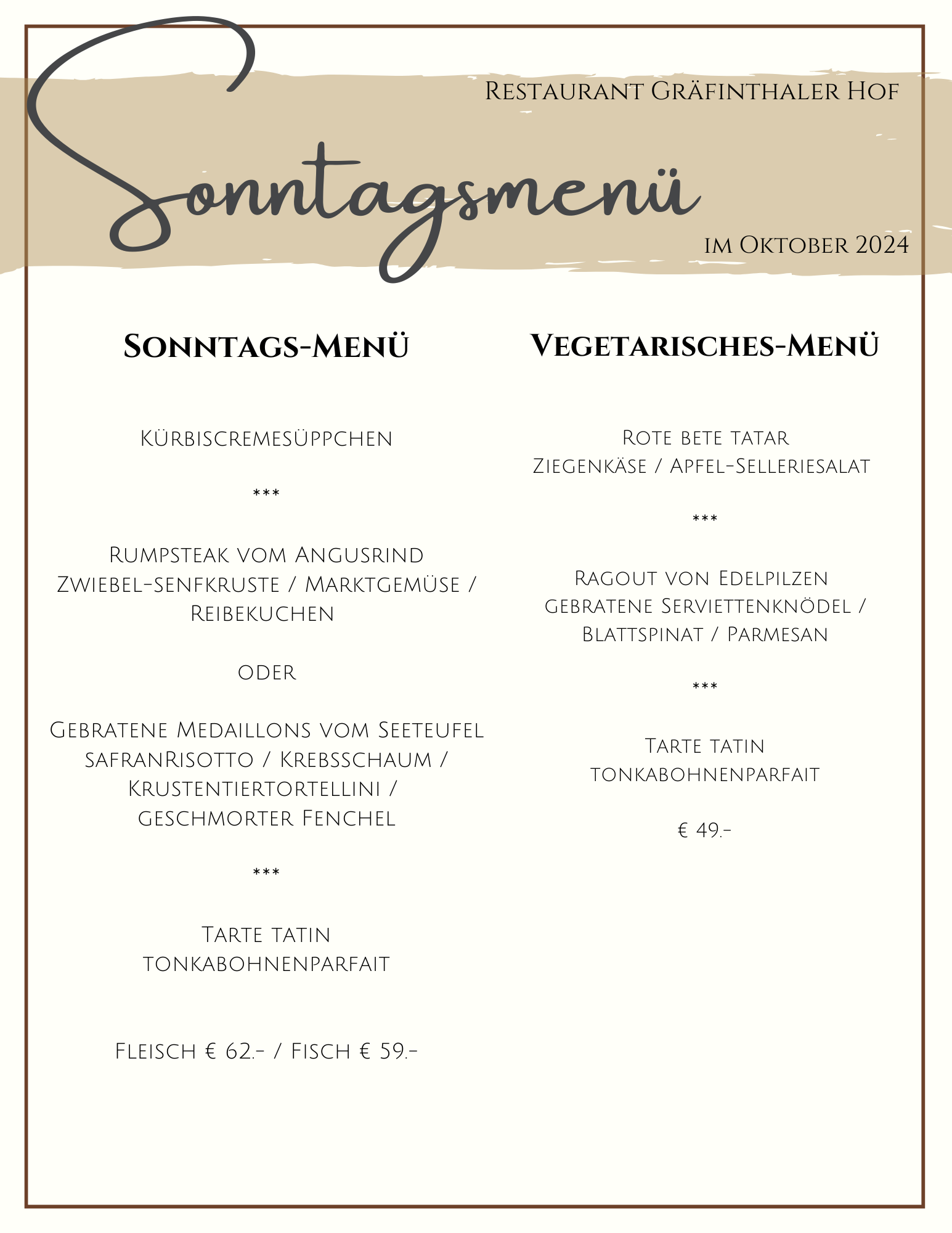 SONNTAGSMENÜ OKTOBER