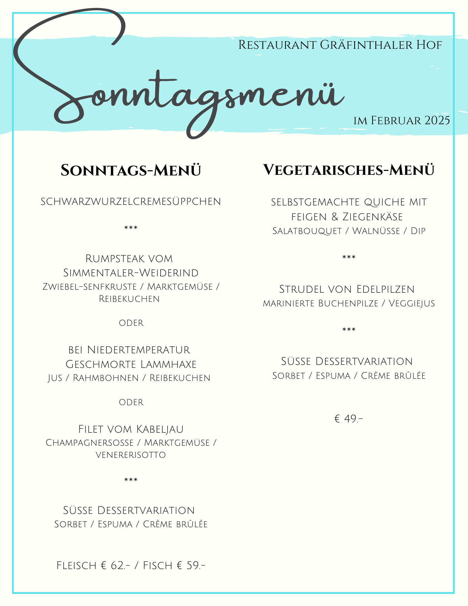 Sonntagsmenü Februar 2025